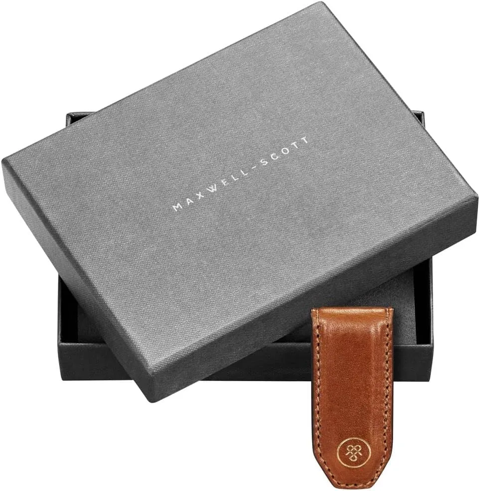 Maxwell Scott - Mens Luxury Leather Magnetic Money Clip - Handmade from Premium Italian Full Grain Hides - The Pesaro