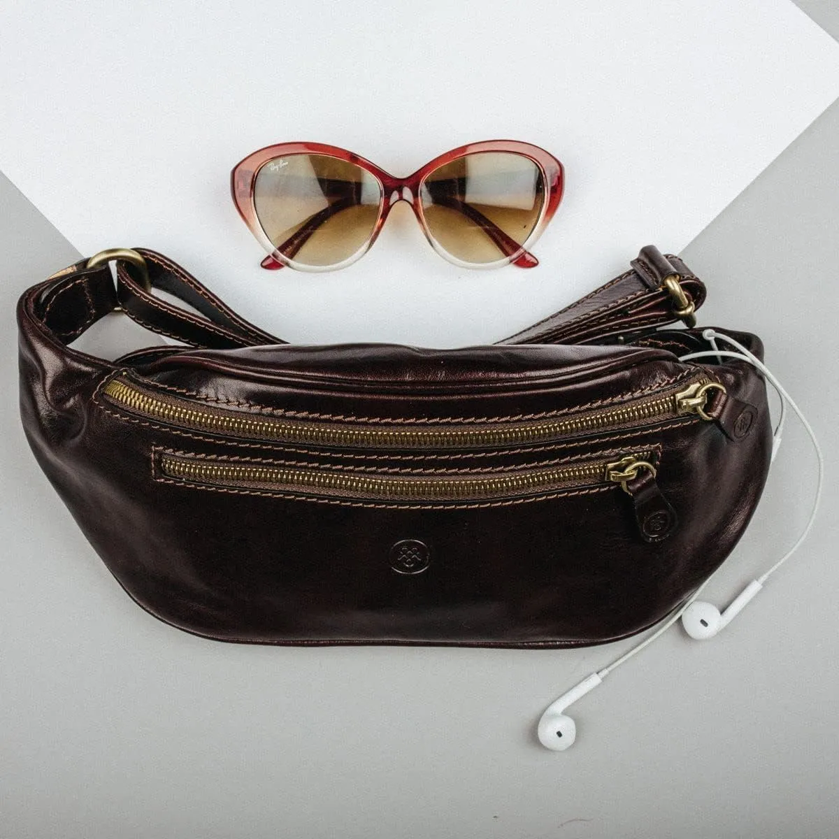 Maxwell Scott - Mens Womens Luxury Leather Fanny Pack Belt Bag - Handmade from Premium Italian Hides -The Centolla Dark Brown