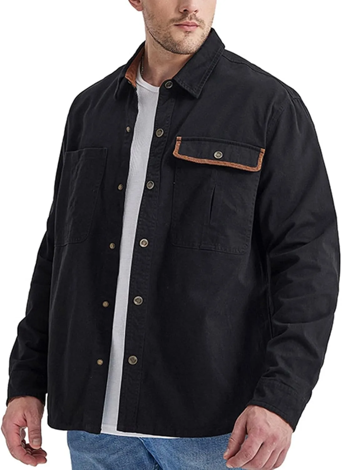 Mens 2023 Dress Shirts Long Sleeve Wrinkle-Resistant Casual Button Down Shirts Solid Formal Dress Shirts Business Top