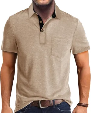 Mens Athletic Short Sleeve Polo Shirts Casual Moisture Wicking Golf Shirts Buttons Collared Solid T Shirts with Pocket
