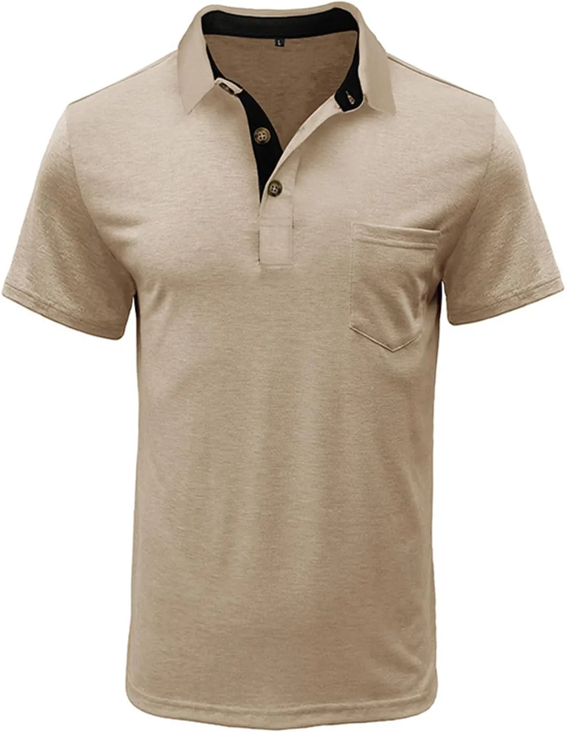 Mens Athletic Short Sleeve Polo Shirts Casual Moisture Wicking Golf Shirts Buttons Collared Solid T Shirts with Pocket