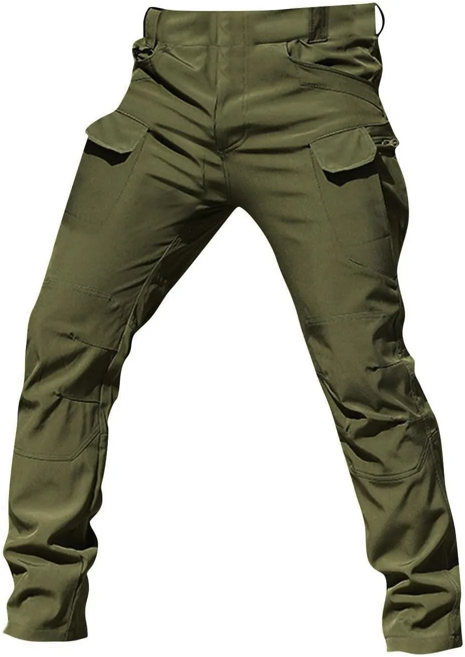 Mens Cargo Pants Relaxed Fit Durable Stretch Pockets Tactical Pants Travel Elastic Waist Soild Hiking Trouser Slim Fit