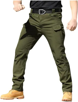 Mens Cargo Pants Relaxed Fit Durable Stretch Pockets Tactical Pants Travel Elastic Waist Soild Hiking Trouser Slim Fit