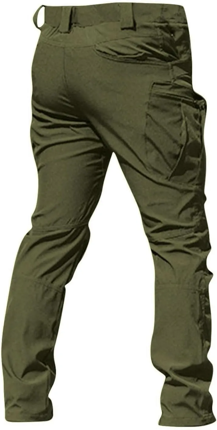 Mens Cargo Pants Relaxed Fit Durable Stretch Pockets Tactical Pants Travel Elastic Waist Soild Hiking Trouser Slim Fit