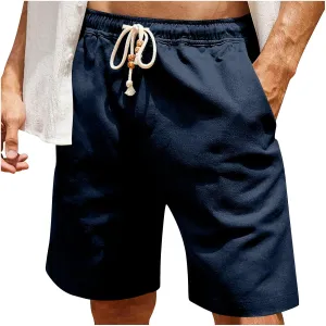 Men's Casual Cotton Linen Shorts 2024 11 Inch Inseam Shorts Summer Beach Shorts Drawstring Stretch Elastic Waistband Shorts
