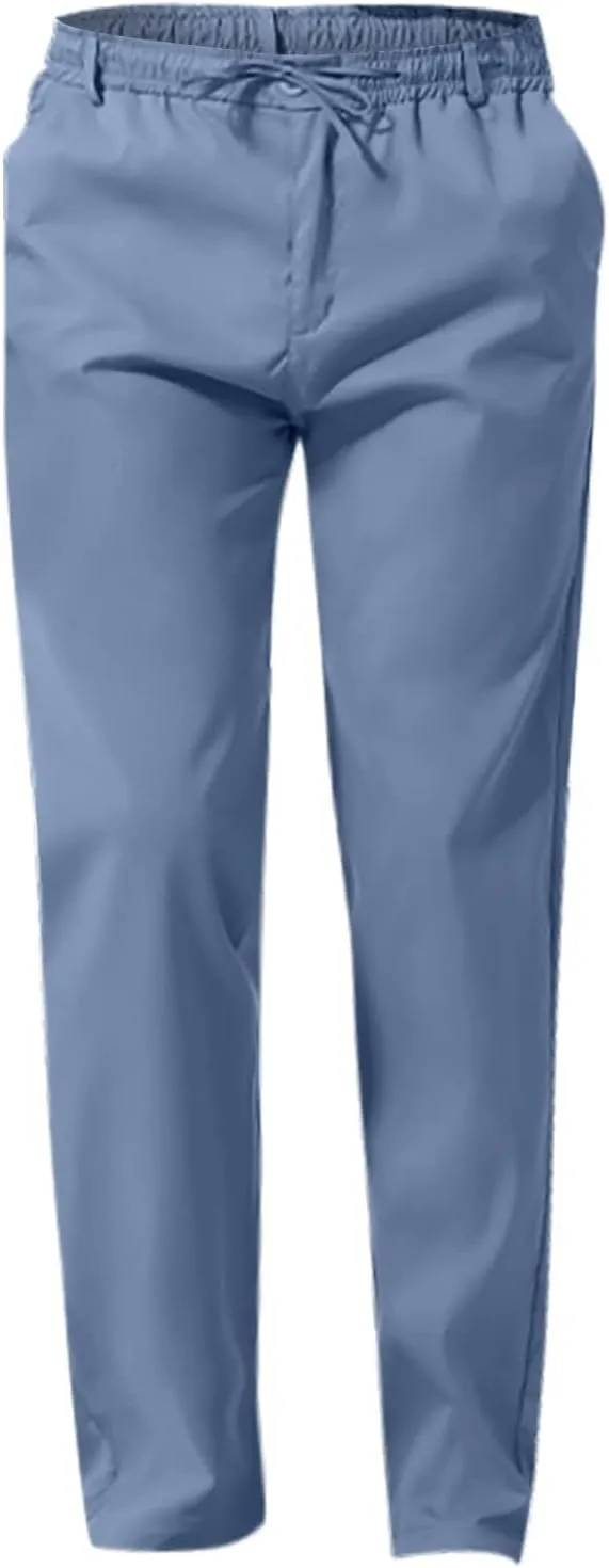 Men's Casual Pants Cotton Twill Linen Relaxed Fit Options with Elastic Waist Drawstring Pockets for Everyday Wear