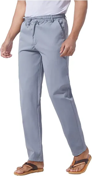 Men's Casual Pants Cotton Twill Linen Relaxed Fit Options with Elastic Waist Drawstring Pockets for Everyday Wear