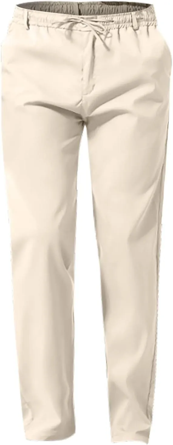 Men's Casual Pants Cotton Twill Linen Relaxed Fit Options with Elastic Waist Drawstring Pockets for Everyday Wear