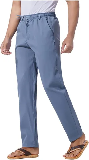 Men's Casual Pants Cotton Twill Linen Relaxed Fit Options with Elastic Waist Drawstring Pockets for Everyday Wear