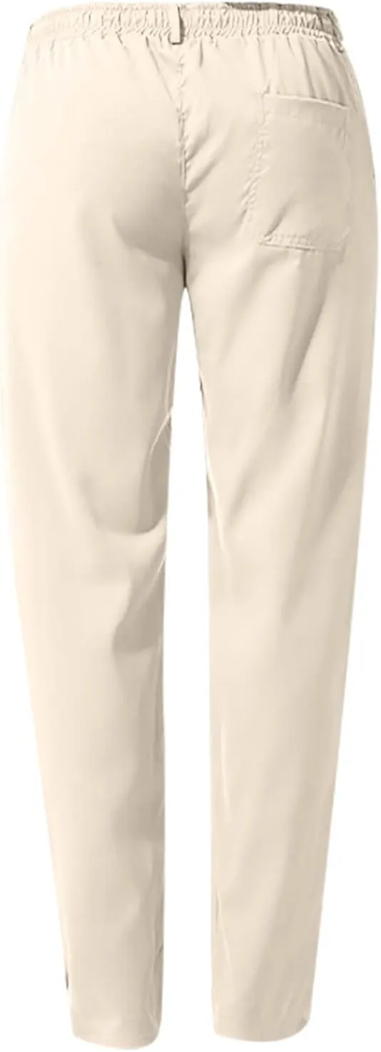Men's Casual Pants Cotton Twill Linen Relaxed Fit Options with Elastic Waist Drawstring Pockets for Everyday Wear