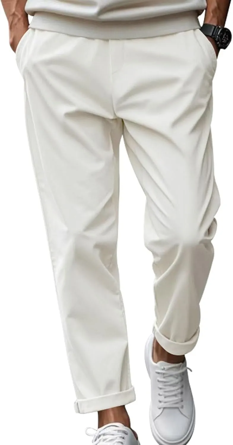 Mens Casual Pants Elastic Waist Relaxed Fit Drawstring Sweatpants Lightweight Comfy Jogging Atheltic Pants Baggy Lounge Pants