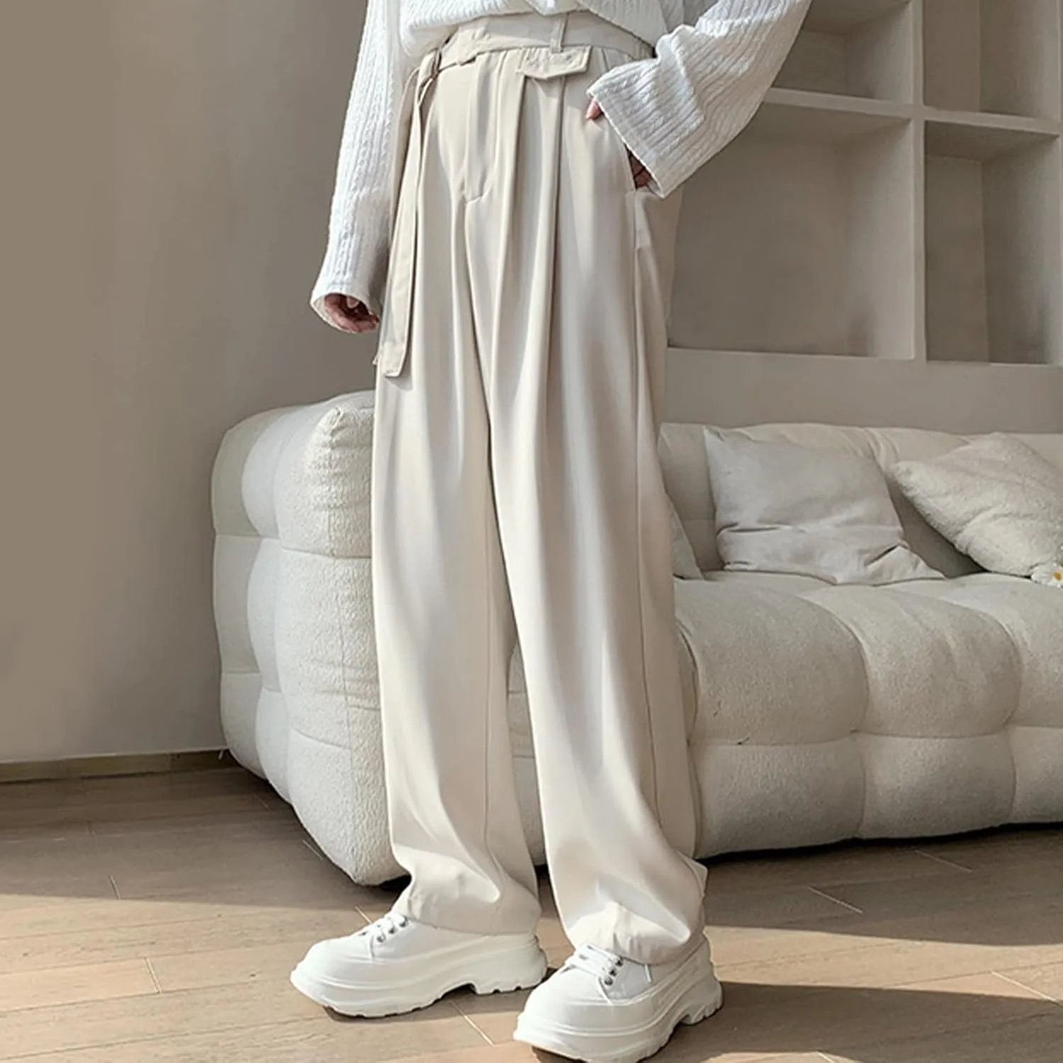Men's Casual Pants Relaxed Fit Lightweight Straight Leg Pant Baggy Expandable Waist Flat Front Trousers with Pockets