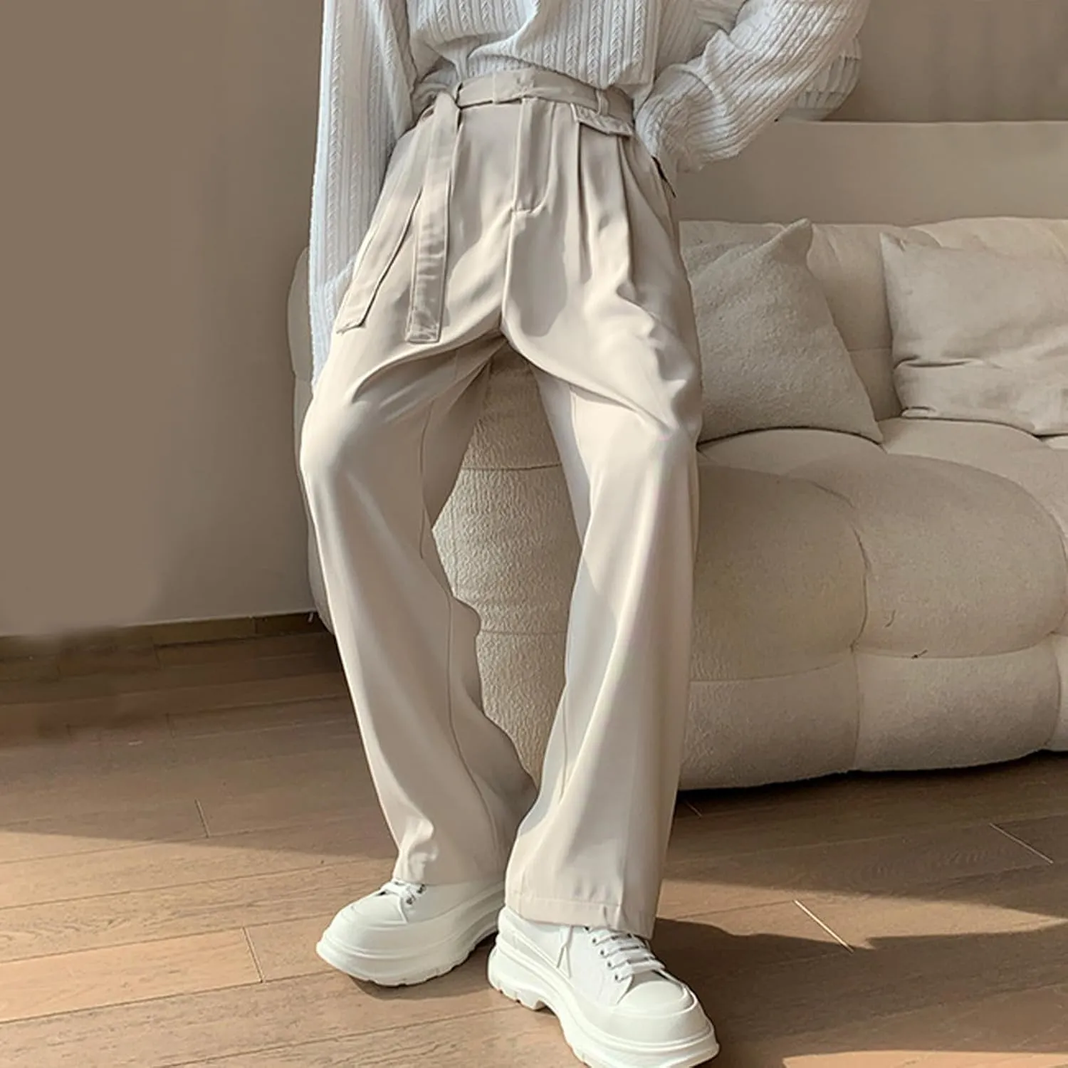 Men's Casual Pants Relaxed Fit Lightweight Straight Leg Pant Baggy Expandable Waist Flat Front Trousers with Pockets