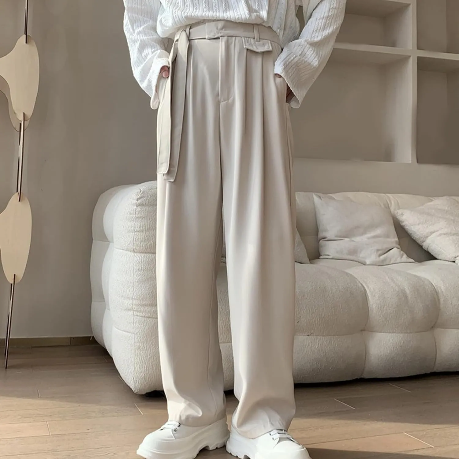 Men's Casual Pants Relaxed Fit Lightweight Straight Leg Pant Baggy Expandable Waist Flat Front Trousers with Pockets