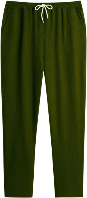 Mens Casual Pants Relaxed Fit Wide Leg Trousers High-Rise Summer Elastic Waist Drawstring Casual Flat Front Pants