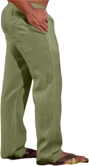 Mens Cotton Linen Pants Basic Casual Relaxed Fit Yoga Beach Sport Trousers Solid Color Breathable Elastic Drawstring