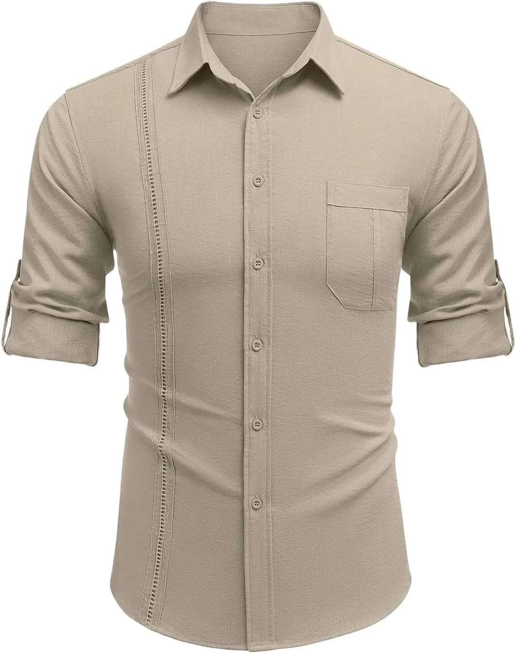 Mens Cuban Guayabera Shirt Casual Button Down Shirts Long Sleeve Summer Beach Shirts Cotton Linen Shirts for Men