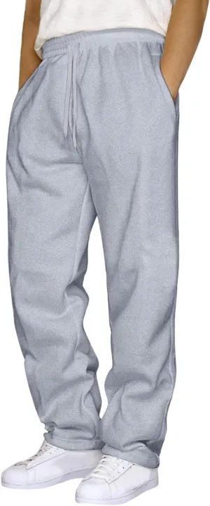 Men's Fleece Cargo Sweatpants Solid Color Joggers Lounge Relaxed Fit Overalls Business Trousers with Pocket