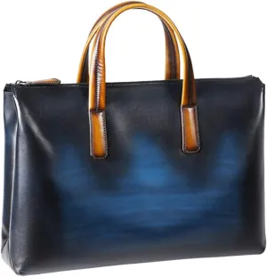 Men's Genuine Leather Briefcase Large Capacity Business Tote (Blue, One_Size)