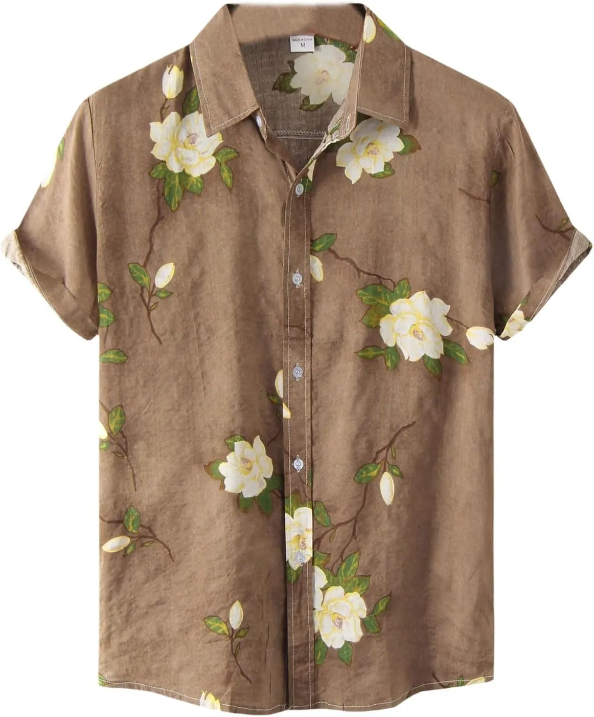 Men's Hawaiian Floral Shirts Cotton Linen Button Down Tropical Holiday Beach Shirts Regular Fit Short Sleeve Shirts Top