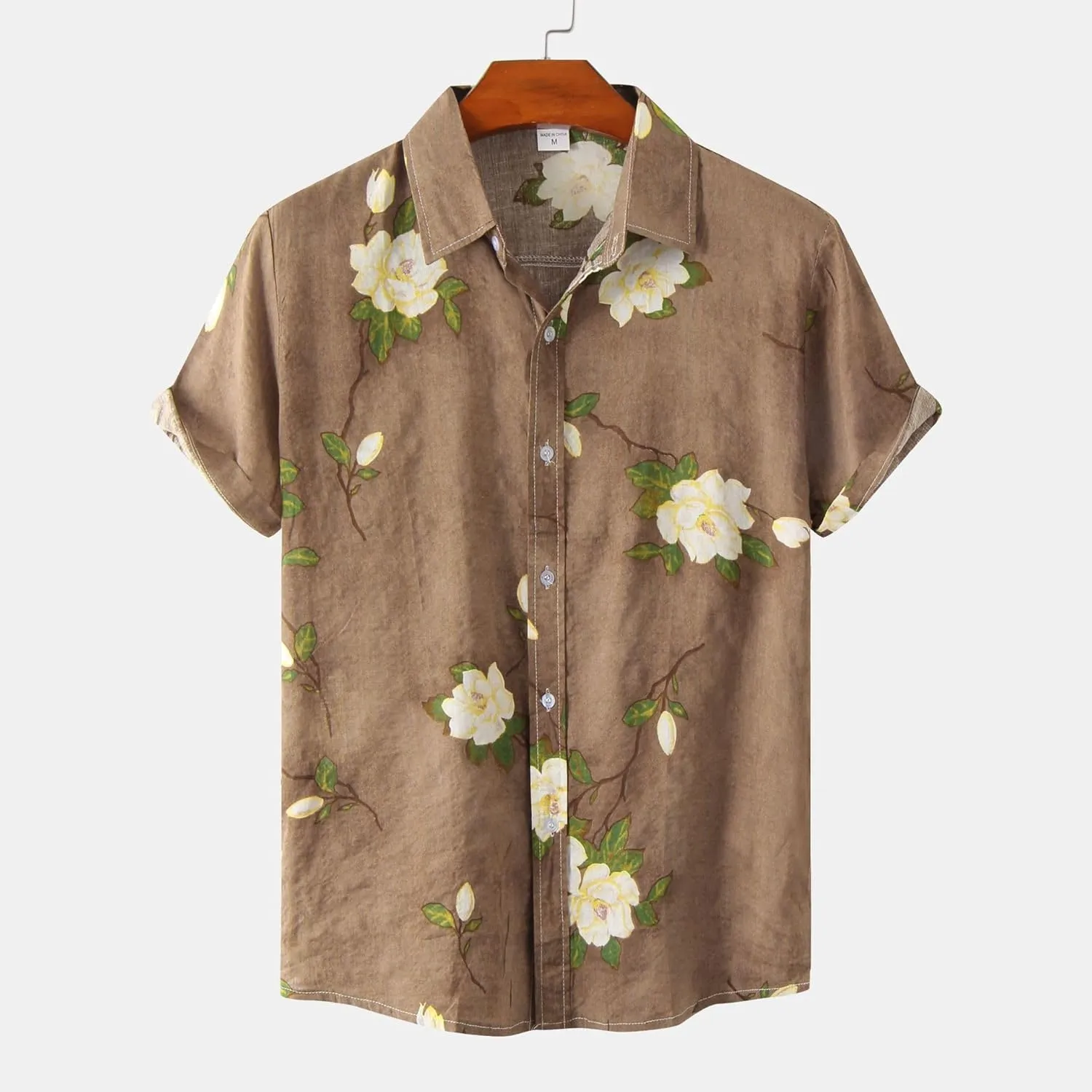 Men's Hawaiian Floral Shirts Cotton Linen Button Down Tropical Holiday Beach Shirts Regular Fit Short Sleeve Shirts Top