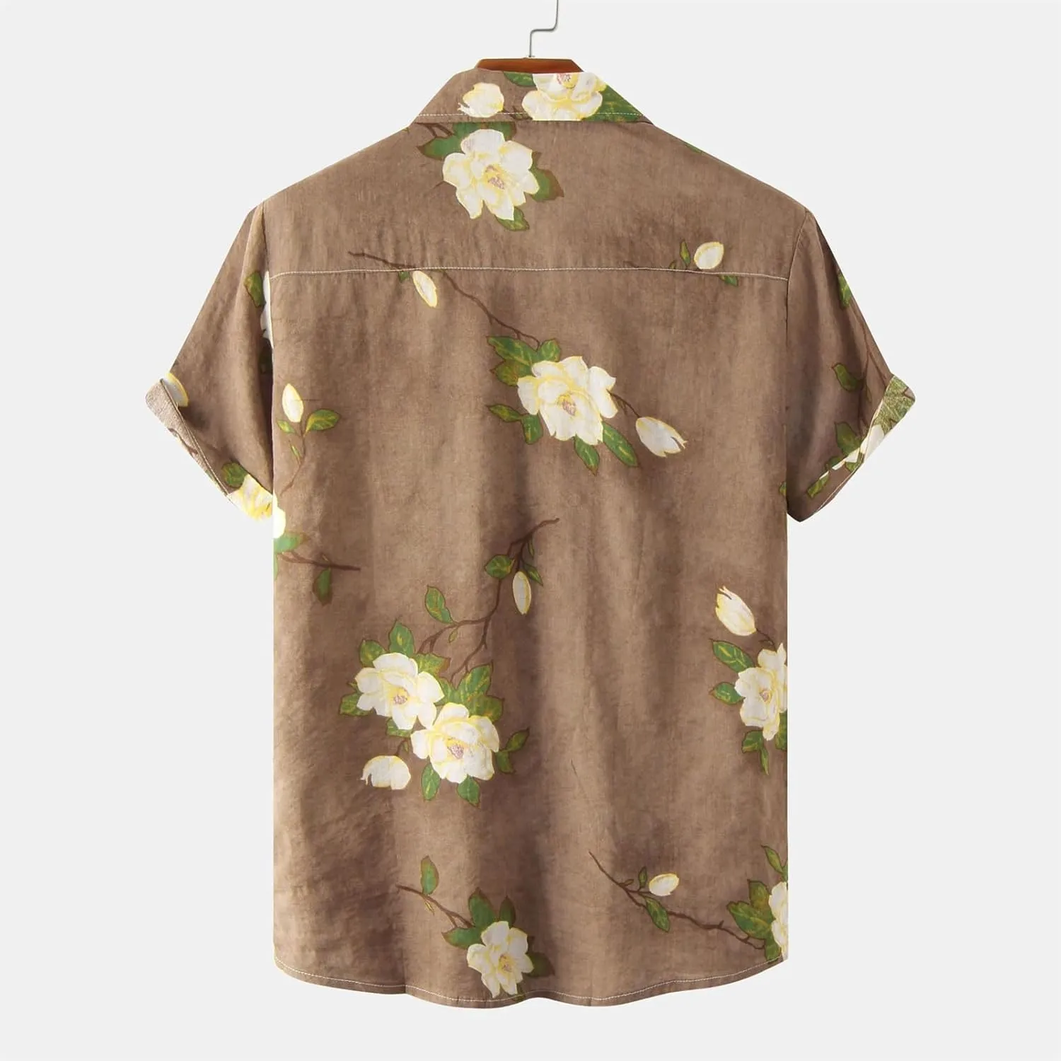 Men's Hawaiian Floral Shirts Cotton Linen Button Down Tropical Holiday Beach Shirts Regular Fit Short Sleeve Shirts Top