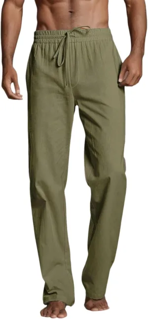Mens Linen Pants Lightweight Casual Relaxed Fit Wide Leg Trousers Breathable Drawstring Waist Pants Baggy Joggers