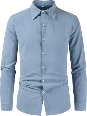 Mens Linen Shirts Long Sleeve Button Down Linen Beach Shirts Casual Loose Fit Summer Collared Shirts Linen Tops