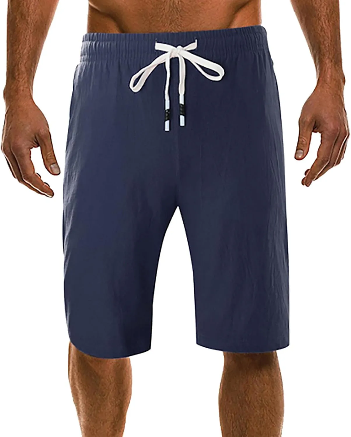 Men's Linen Shorts 2024 Summer Beach Shorts Sweat Shorts Casual Drawstring Lounge Athletic Shorts Comfy Elastic Running Short