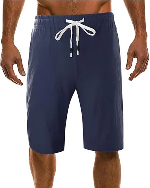 Men's Linen Shorts 2024 Summer Beach Shorts Sweat Shorts Casual Drawstring Lounge Athletic Shorts Comfy Elastic Running Short