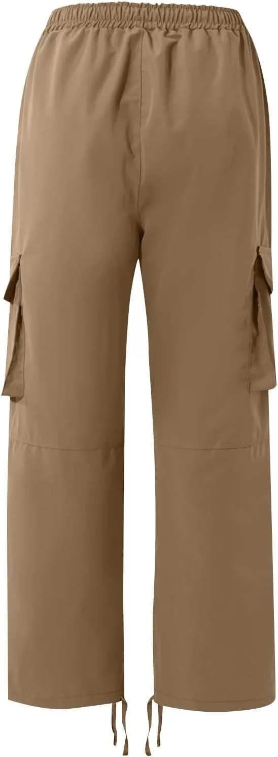 Mens Pants Cargo Drawstring Elastic Waist Sweatpants with Zipper Pockets Relaxed Fit Baggy Pants Joggers Trousers