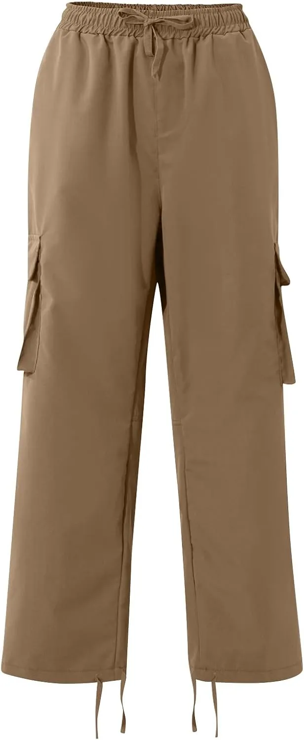Mens Pants Cargo Drawstring Elastic Waist Sweatpants with Zipper Pockets Relaxed Fit Baggy Pants Joggers Trousers