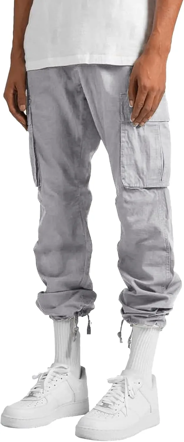Mens Pants Casual Relaxed Fit Joggers Hiking Drawstring Chino Cargo Pants Straight Leg Pants Winter Workout Sweatpants