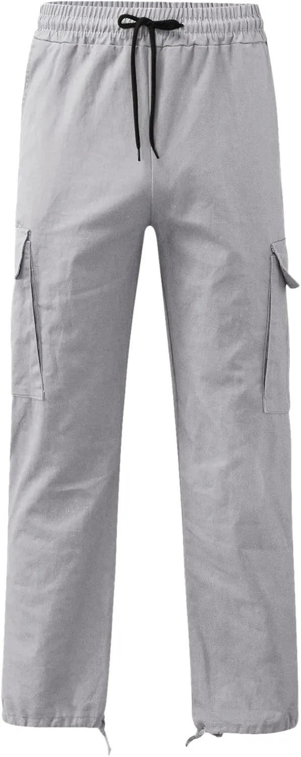 Mens Pants Casual Relaxed Fit Joggers Hiking Drawstring Chino Cargo Pants Straight Leg Pants Winter Workout Sweatpants