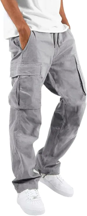 Mens Pants Casual Relaxed Fit Joggers Hiking Drawstring Chino Cargo Pants Straight Leg Pants Winter Workout Sweatpants