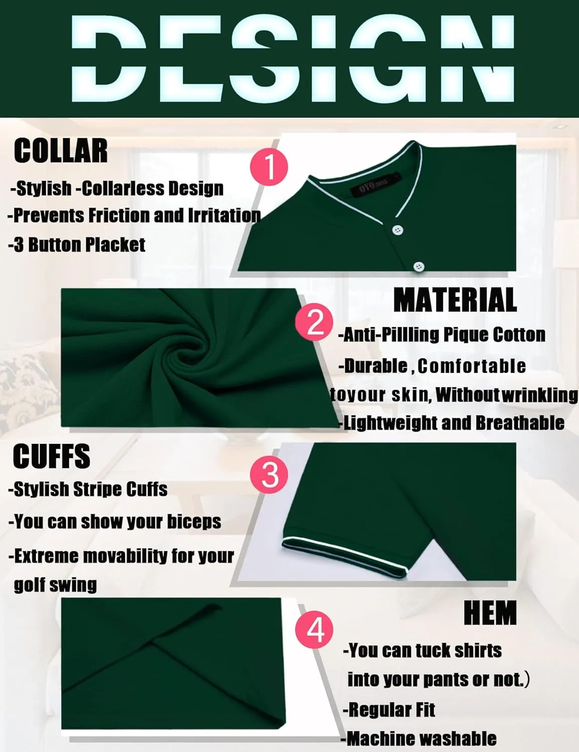 Men's Polo Shirts Casual Short Sleeve Cotton Pique Polo T Shirts Classic Collarless Golf Shirts for Men