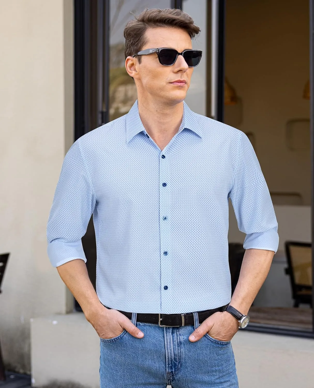 Mens Printed Dress Shirts Button Down Long Sleeve Dress Shirts for Men Regular Fit Casual Formal Business Shirts