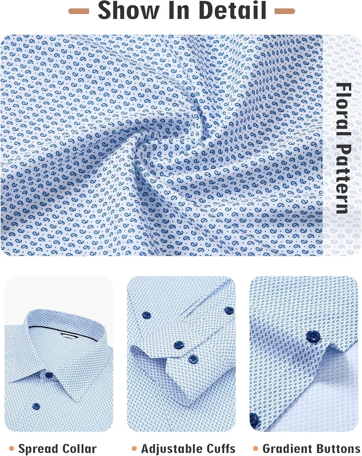 Mens Printed Dress Shirts Button Down Long Sleeve Dress Shirts for Men Regular Fit Casual Formal Business Shirts