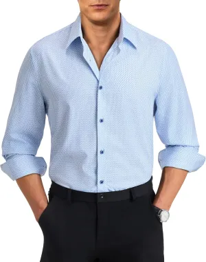 Mens Printed Dress Shirts Button Down Long Sleeve Dress Shirts for Men Regular Fit Casual Formal Business Shirts
