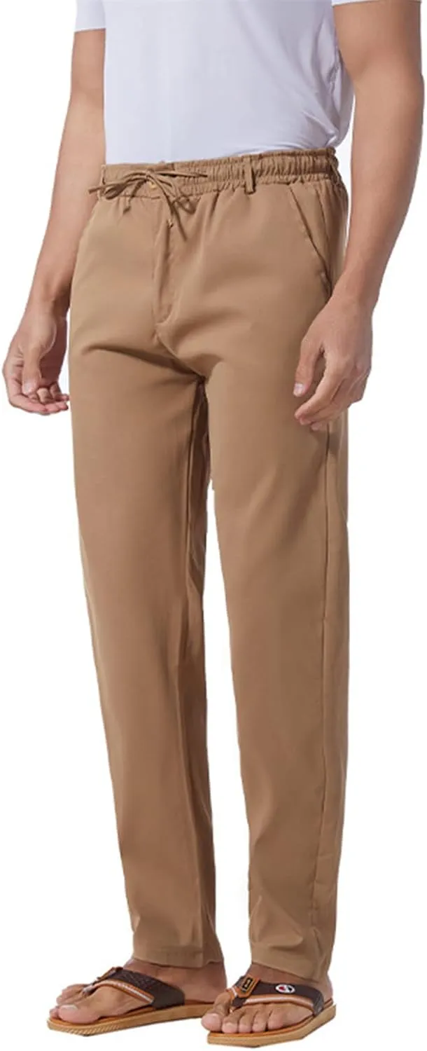 Mens Slim Fit Dress Pants Cotton Twill Casual Stretch Relaxed Fit Chino Pants Drawstring Expandable Waist Suit Pant