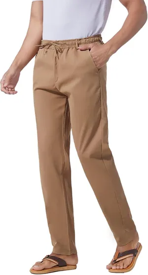 Mens Slim Fit Dress Pants Cotton Twill Casual Stretch Relaxed Fit Chino Pants Drawstring Expandable Waist Suit Pant