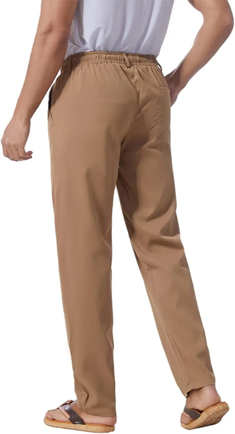 Mens Slim Fit Dress Pants Cotton Twill Casual Stretch Relaxed Fit Chino Pants Drawstring Expandable Waist Suit Pant