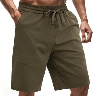 Men's Twill Beach Shorts Elastic Drawstring Thin Shorts Relaxed Fit Solid Color Pants Summer Breathable Casual Pants