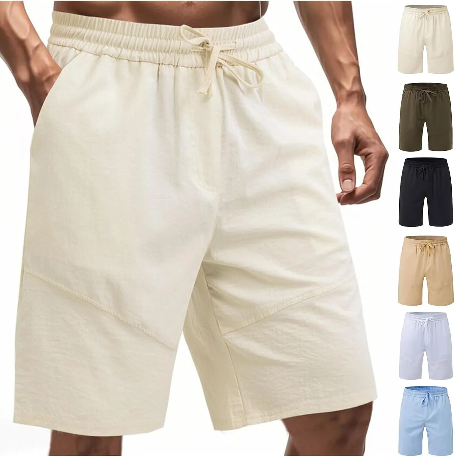 Men's Twill Beach Shorts Elastic Drawstring Thin Shorts Relaxed Fit Solid Color Pants Summer Breathable Casual Pants