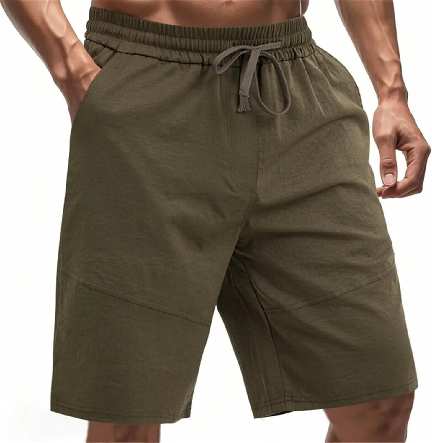 Men's Twill Beach Shorts Elastic Drawstring Thin Shorts Relaxed Fit Solid Color Pants Summer Breathable Casual Pants