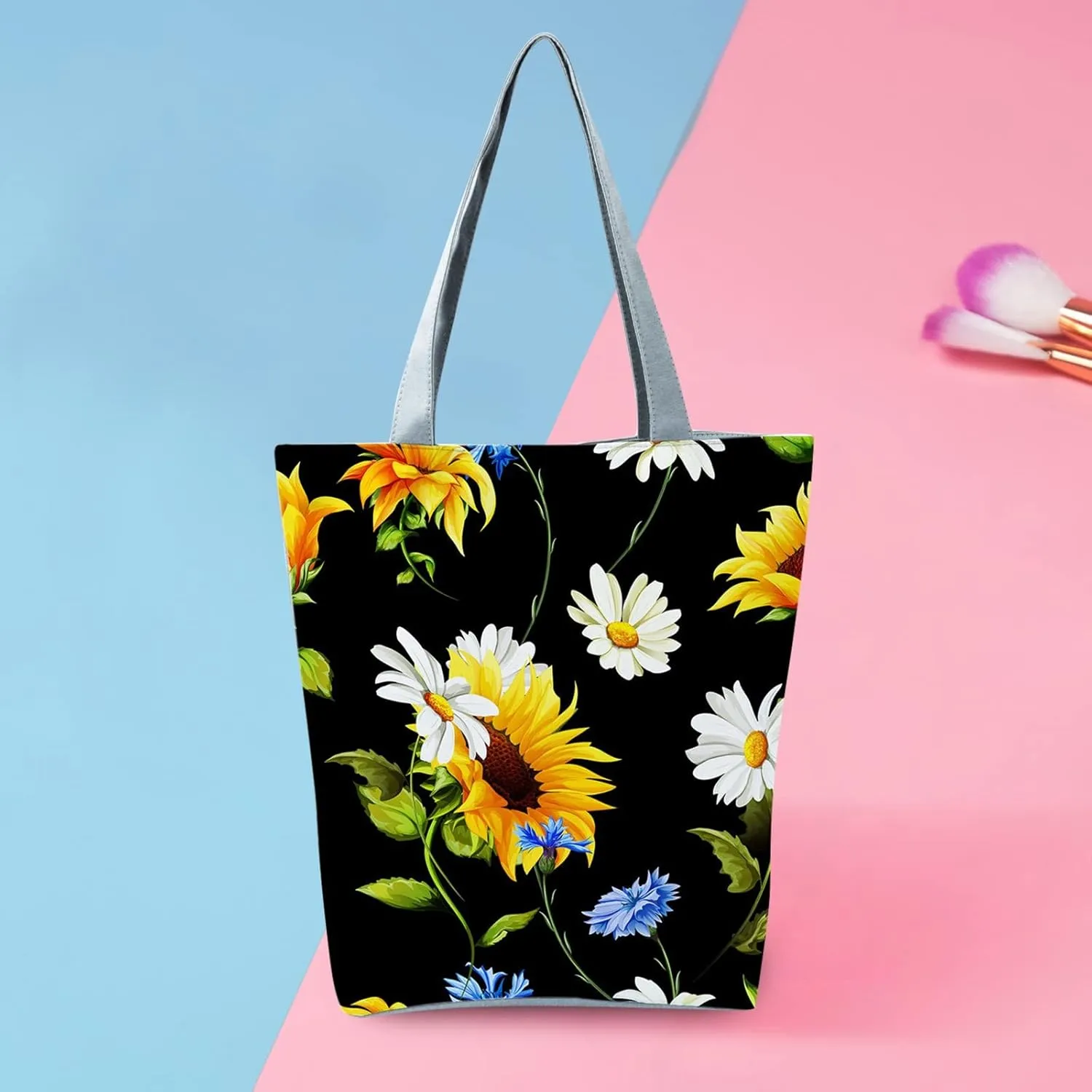 New Women's Slouchy Large Capacity Zippered Sunflower Printed Shoulder Bag Shoulder Tote Bag for Women (A, One Size)