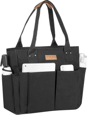 Nicav Canvas Tote Bags for Women, Large Utility Tote Bags with Pockets Zip Top for Teacher Nurse Work