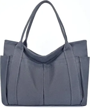 Nicav Canvas Tote Bags for Women, Large Utility Tote Bags with Pockets Zip Top for Teacher Nurse Work