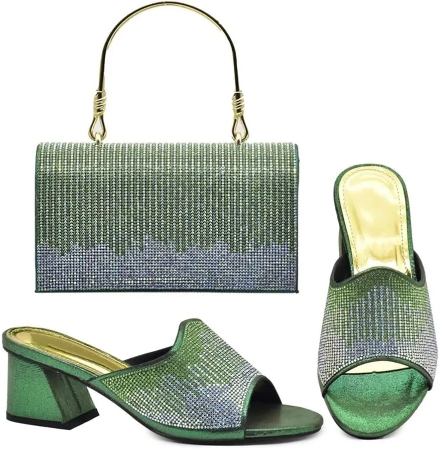 Nigerian Artisan Made Wedding Set Rhinestone Heels Clutch Combo African Italian Fusion Party Footwear