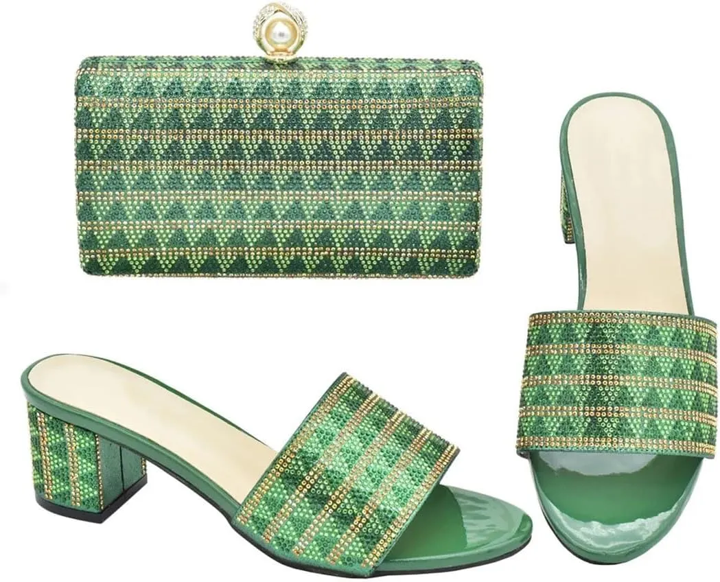 Nigerian Artisan Made Wedding Set Rhinestone Heels Clutch Combo African Italian Fusion Party Footwear